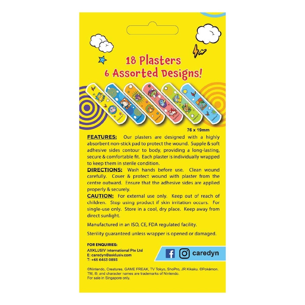 Pokemon Washproof Plasters Sterile Sheets 18s