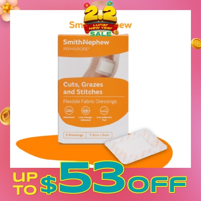 SMITH & NEPHEW Primapore Cuts, Grazes And Stitches Dressings 7.2cm x 5cm 5s