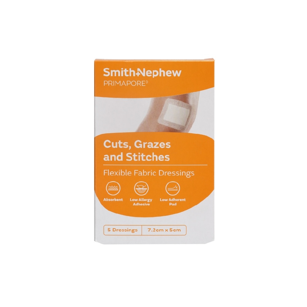Primapore Cuts, Grazes And Stitches Dressings 7.2cm x 5cm 5s
