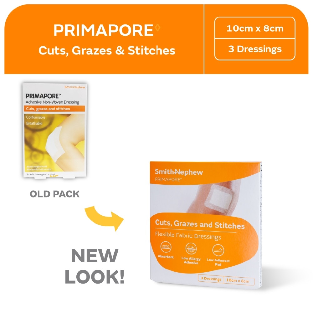 Primapore Cuts, Grazes And Stitches Dressings 10cm x 8cm 3s