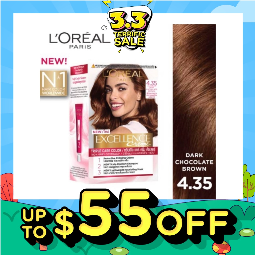 L'OREAL PARIS EXCELLENCE Créme Hair Colour #4.35 Dark Chocolate Brown (100% Grey Coverage for Rich, Radiant Colour) 1s