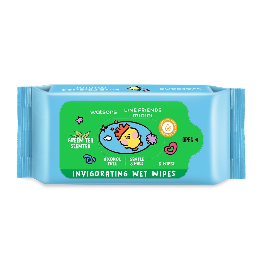 Line Friends Minini Invigorating Mini Wet Wipes Green Tea Scented 8 x 6s