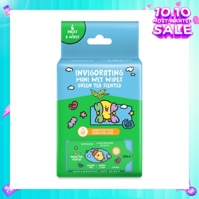 WATSONS Line Friends Minini Invigorating Mini Wet Wipes Green Tea Scented 8 x 6s