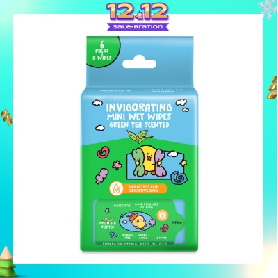 WATSONS Line Friends Minini Invigorating Mini Wet Wipes Green Tea Scented 8 x 6s