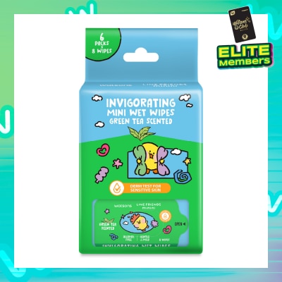 WATSONS Line Friends Minini Invigorating Mini Wet Wipes Green Tea Scented 8 x 6s