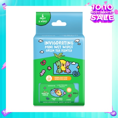 WATSONS Line Friends Minini Invigorating Mini Wet Wipes Green Tea Scented 8 x 6s