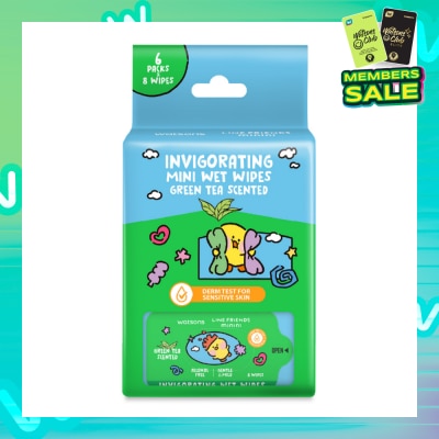 WATSONS Line Friends Minini Invigorating Mini Wet Wipes Green Tea Scented 8 x 6s