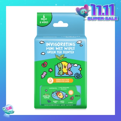 WATSONS Line Friends Minini Invigorating Mini Wet Wipes Green Tea Scented 8 x 6s