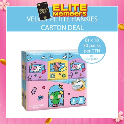 WATSONS Line Friends Minini 100% Bamboo 3ply Velvet Petite Hankies 8s x 18 x 30 pack (per carton)