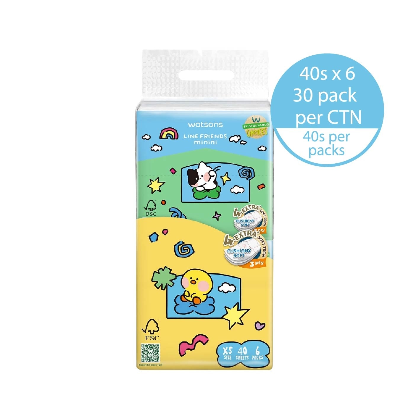 Line Friends Minini 100% Bamboo 3ply Velvet Facial Travel Tissue 40s x 6 x 30 pack (per carton)