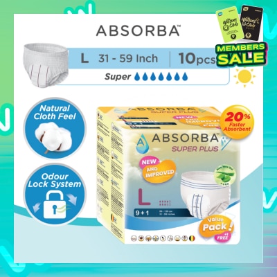 ABSORBA Super Plus Pull Up Pants - L, 9 +1s