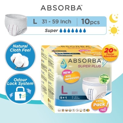 ABSORBA Super Plus Pull Up Pants - L, 9 +1s