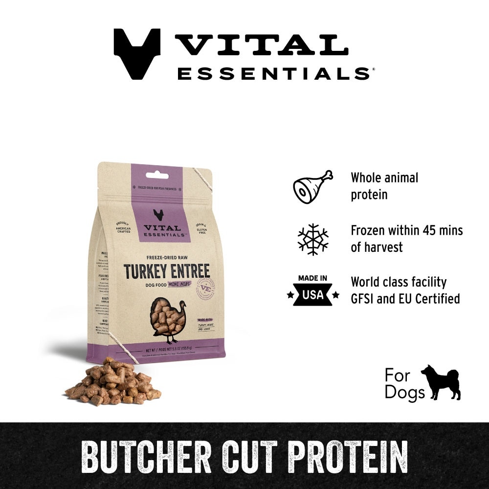 Freeze-Dried Raw Turkey Entree Dog Food Mini Nibs 5.5oz