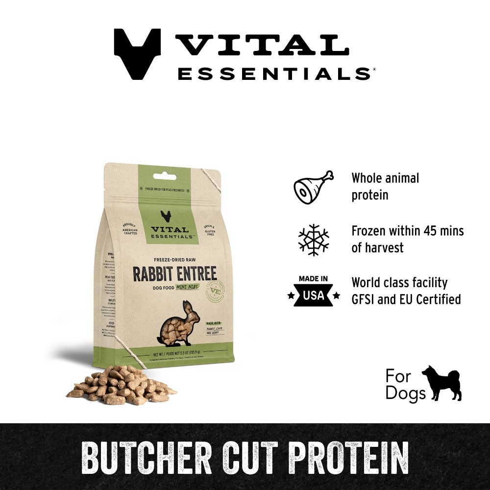 Freeze-Dried Raw Rabbit Entree Dog Food Mini Nibs 5.5oz