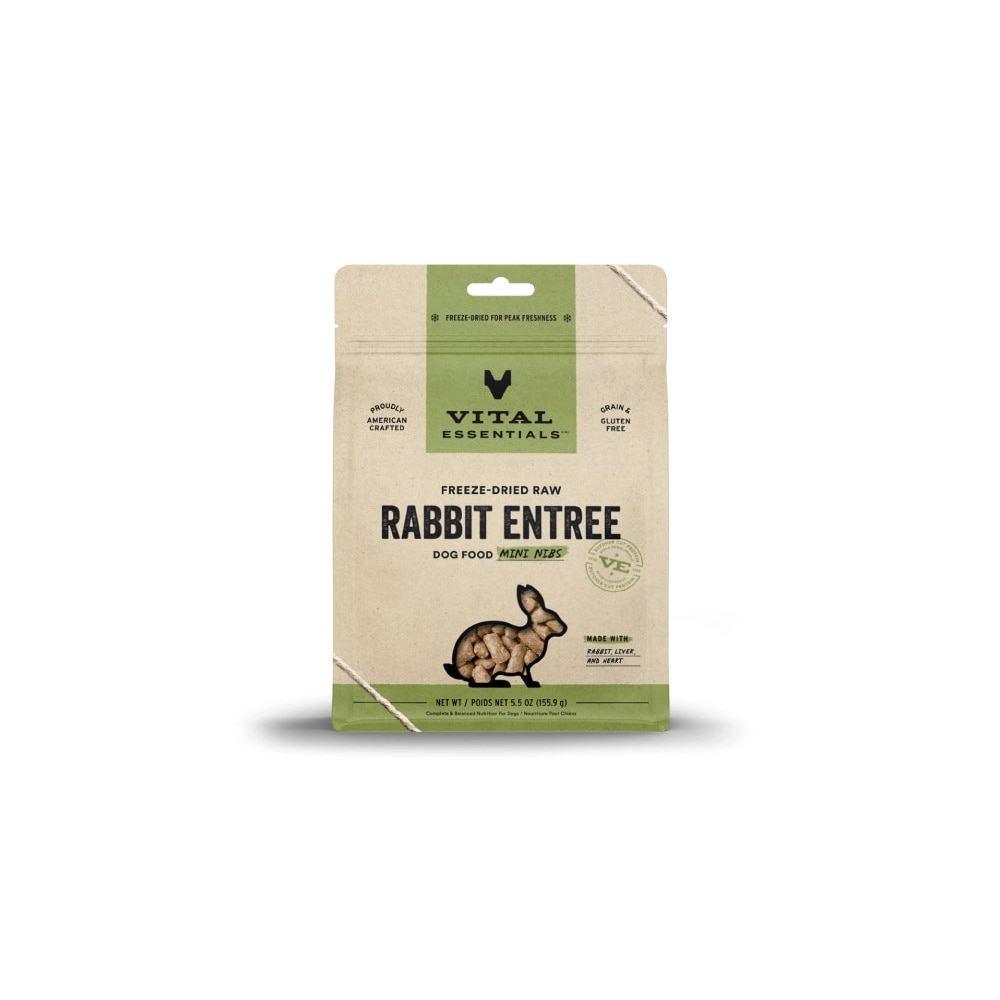 Freeze-Dried Raw Rabbit Entree Dog Food Mini Nibs 5.5oz