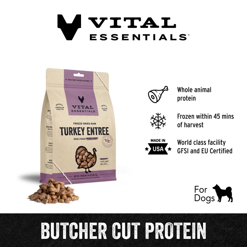 Freeze-Dried Raw Turkey Entree Dog Food Mini Nibs 14oz