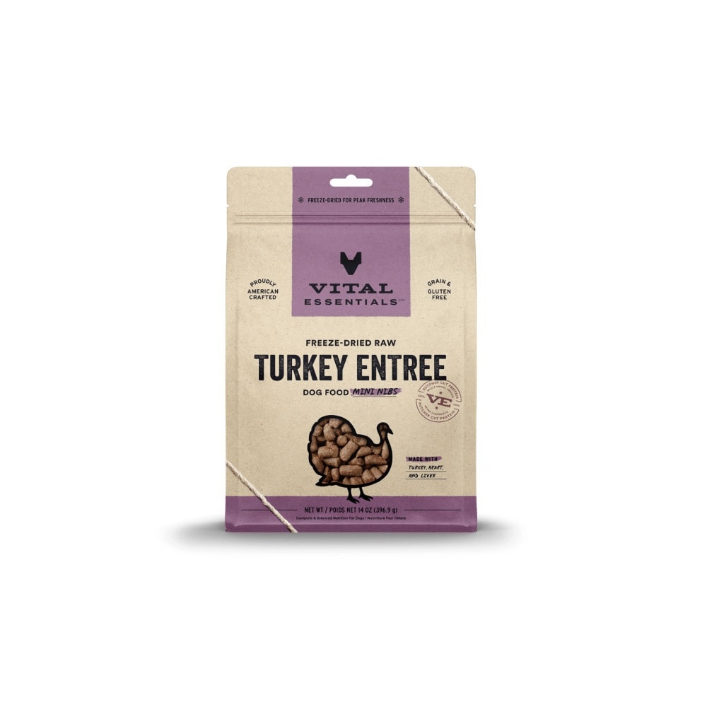 Freeze-Dried Raw Turkey Entree Dog Food Mini Nibs 14oz