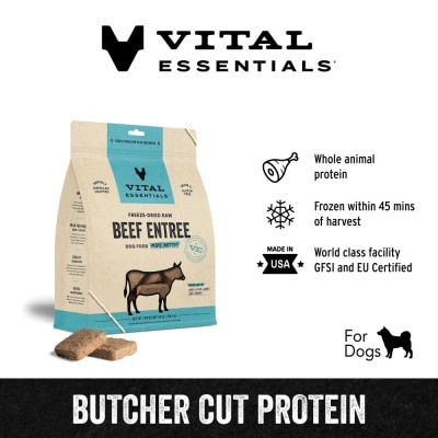 VITAL ESSENTIALS Freeze-Dried Raw Beef Entree Dog Food Mini Patties 14oz