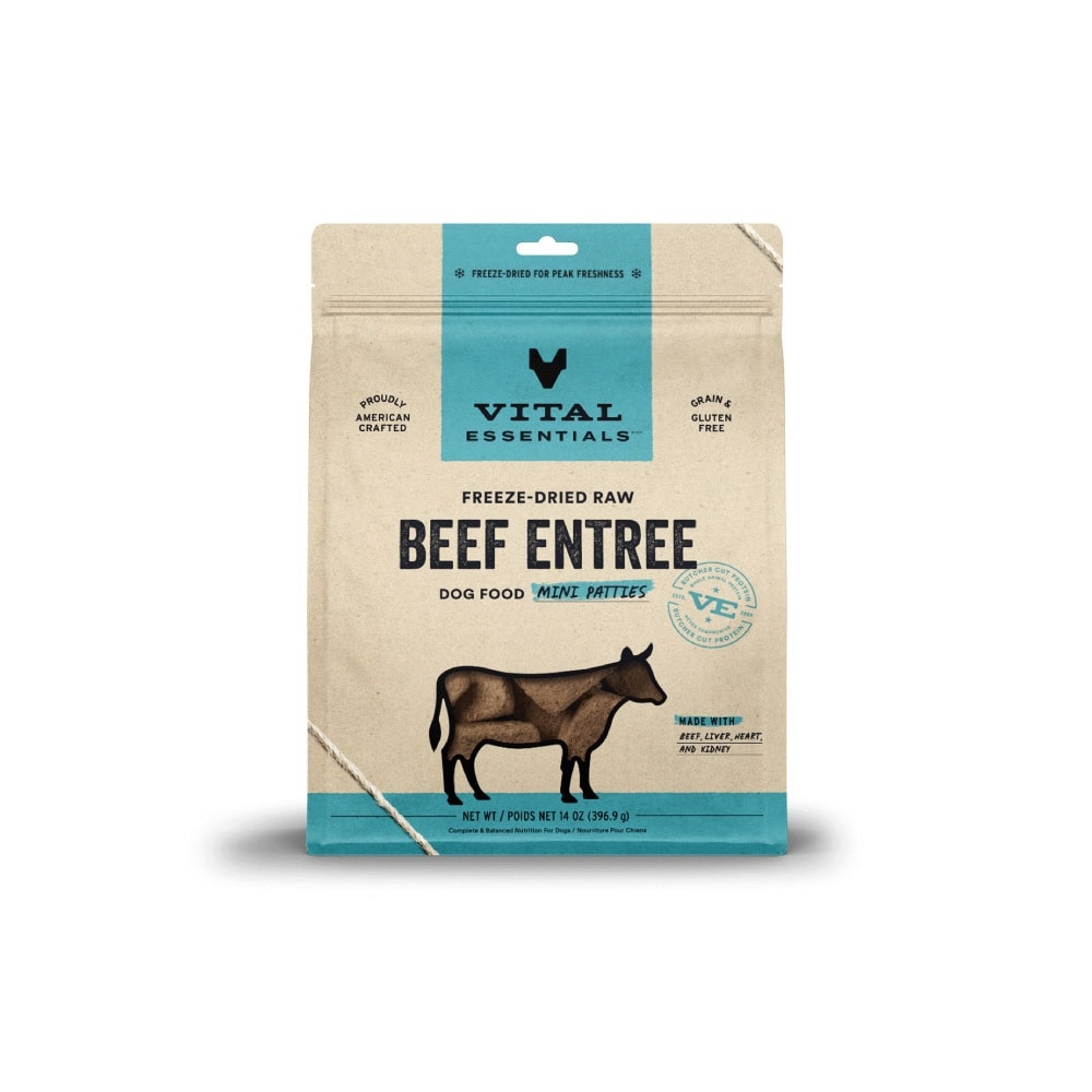 Freeze-Dried Raw Beef Entree Dog Food Mini Patties 14oz