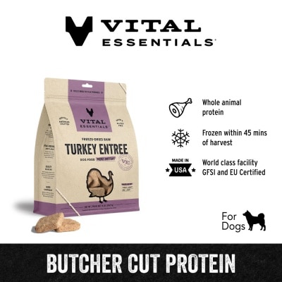 VITAL ESSENTIALS Freeze-Dried Raw Turkey Entree Dog Food Mini Patties 14oz