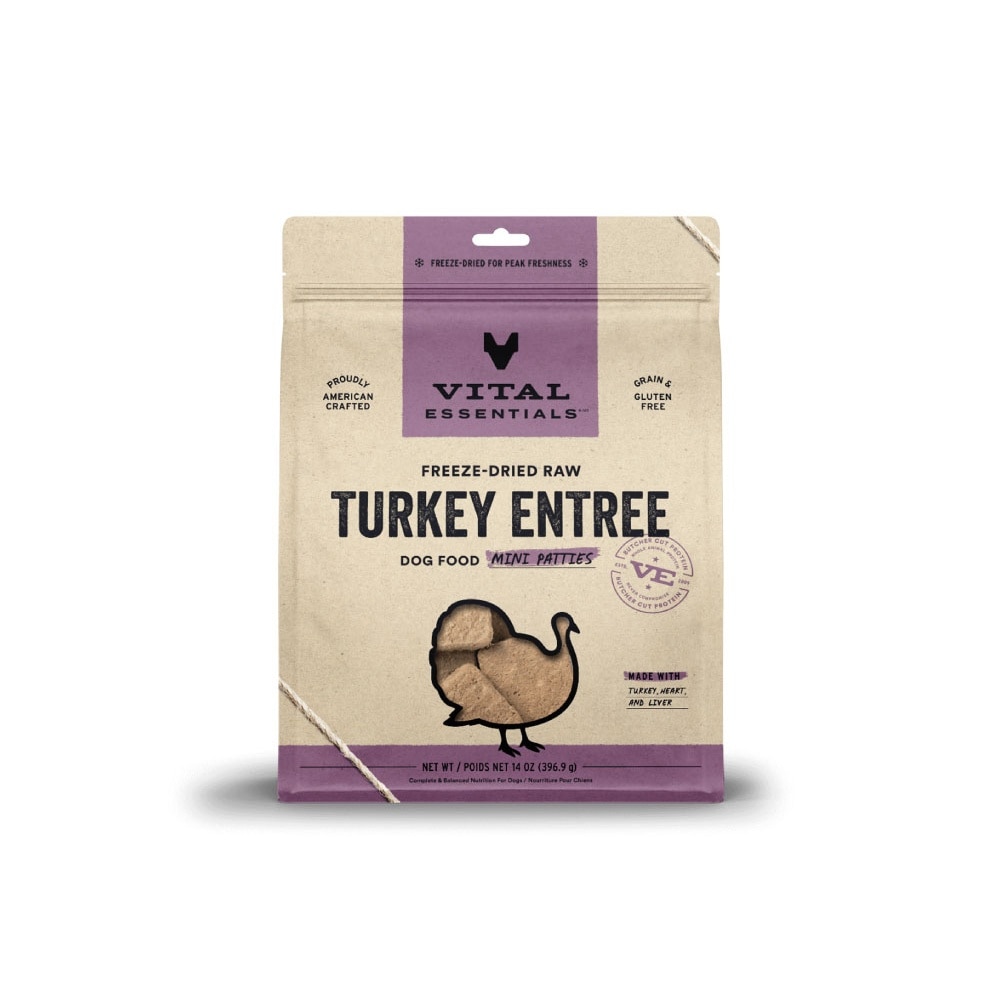 Freeze-Dried Raw Turkey Entree Dog Food Mini Patties 14oz
