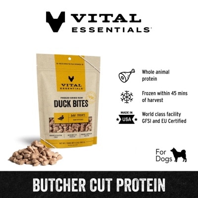 VITAL ESSENTIALS Freeze-Dried Duck Bites Dog Treats 5.5oz