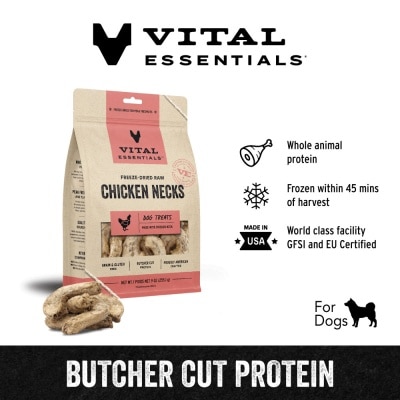 VITAL ESSENTIALS Freeze-Dried Chicken Necks Dog Treats 9oz