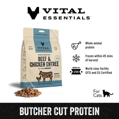 VITAL ESSENTIALS Freeze-Dried Raw Beef & Chicken Entree Cat Food Mini Nibs 8oz