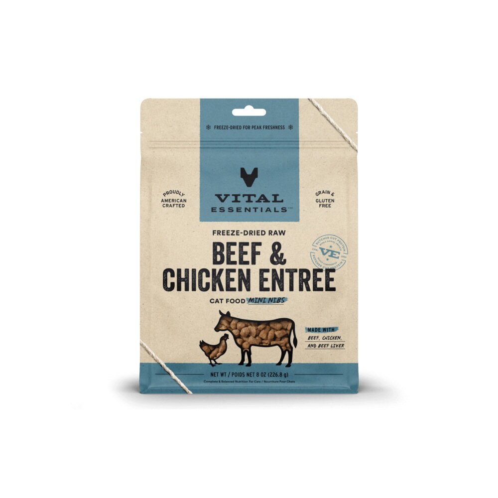 Freeze-Dried Raw Beef & Chicken Entree Cat Food Mini Nibs 8oz