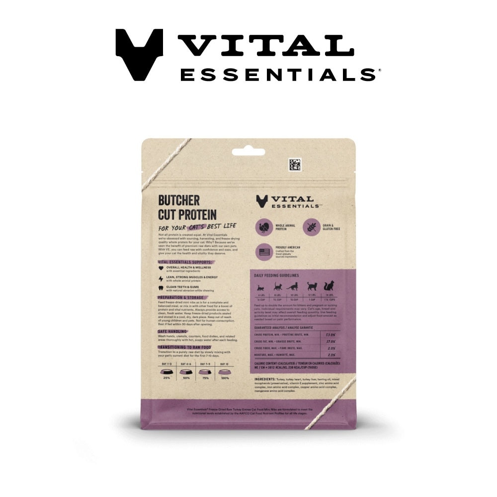 Freeze-Dried Raw Turkey Entree Cat Food Mini Nibs 8oz