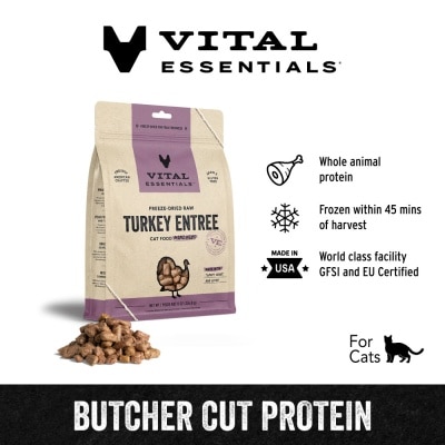 VITAL ESSENTIALS Freeze-Dried Raw Turkey Entree Cat Food Mini Nibs 8oz