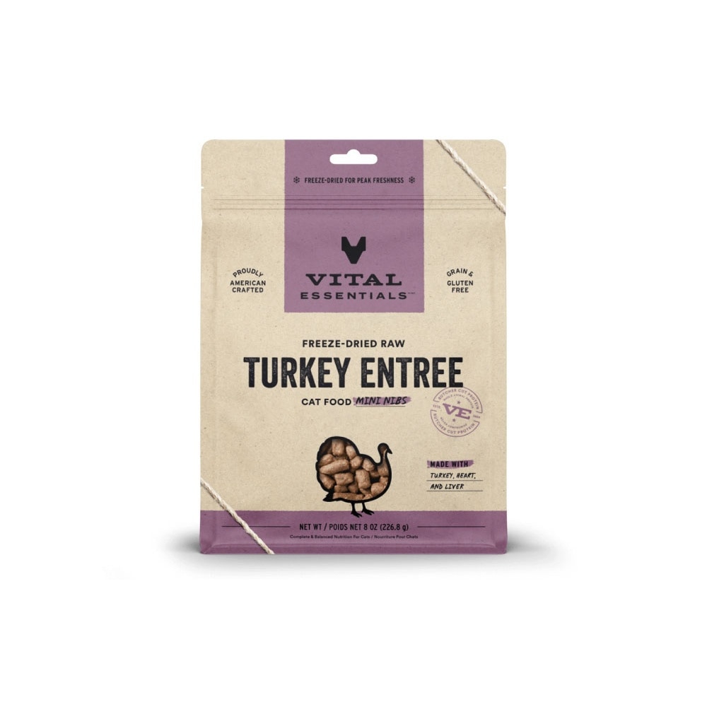 Freeze-Dried Raw Turkey Entree Cat Food Mini Nibs 8oz