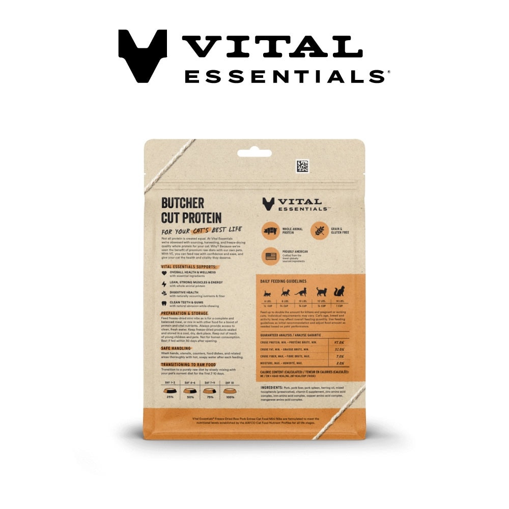 Freeze-Dried Raw Pork Entree Cat Food Mini Nibs 8oz