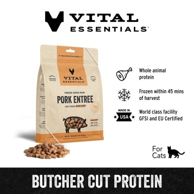 VITAL ESSENTIALS Freeze-Dried Raw Pork Entree Cat Food Mini Nibs 8oz