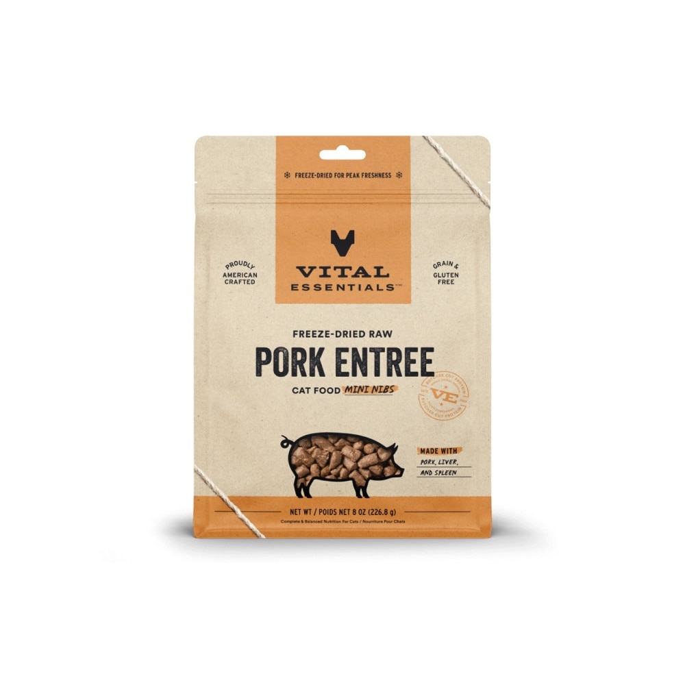 Freeze-Dried Raw Pork Entree Cat Food Mini Nibs 8oz