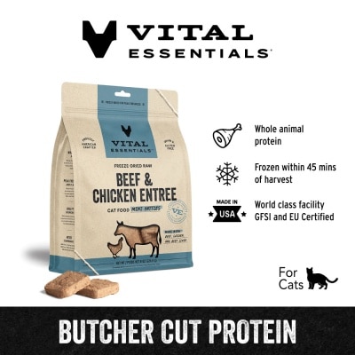 VITAL ESSENTIALS Freeze-Dried Raw Beef and Chicken Entree Cat Food Mini Patties 8oz