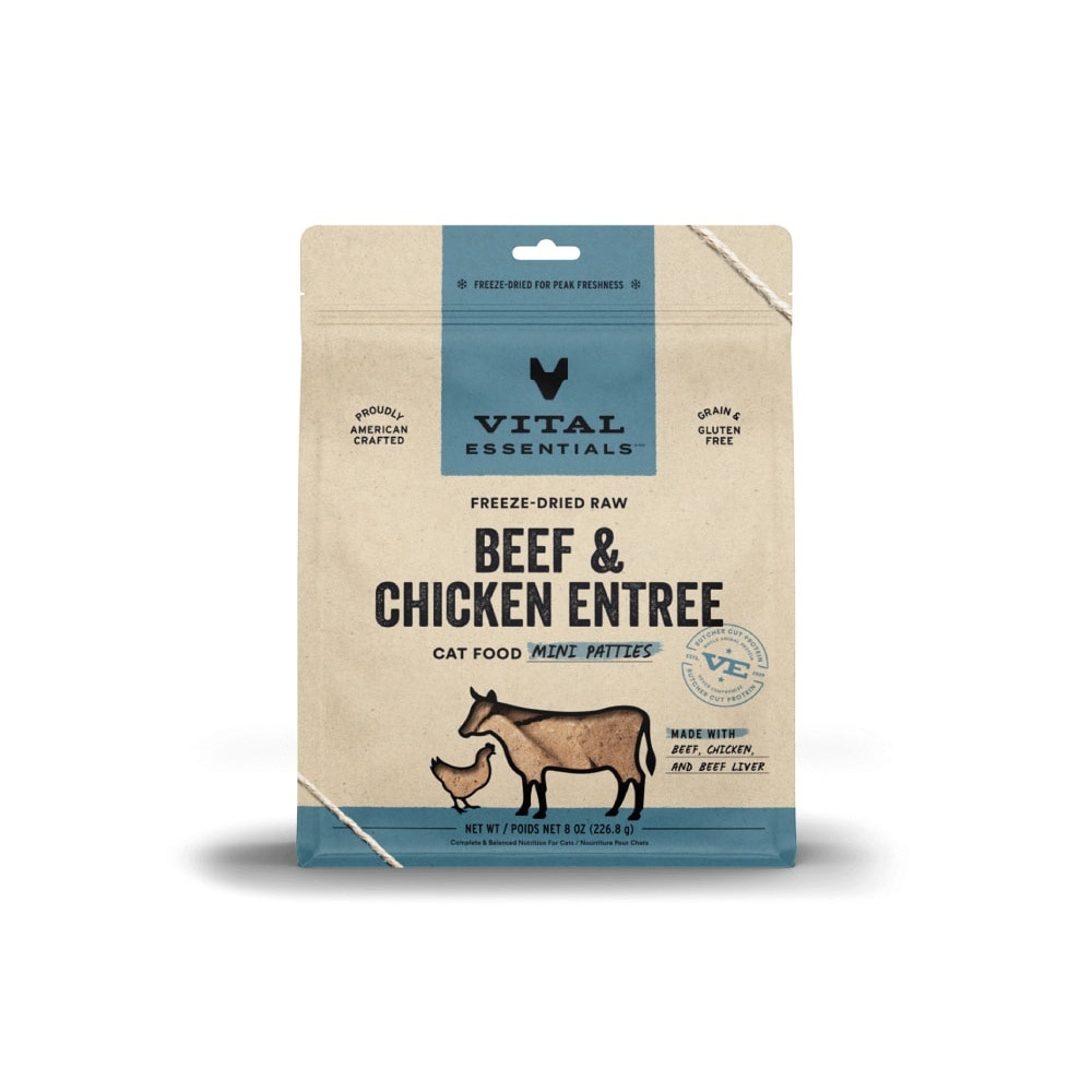 Freeze-Dried Raw Beef and Chicken Entree Cat Food Mini Patties 8oz