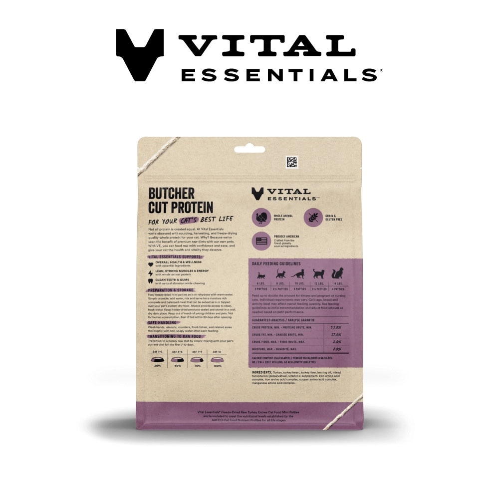 Freeze-Dried Raw Turkey Entree Cat Food Mini Patties 8oz