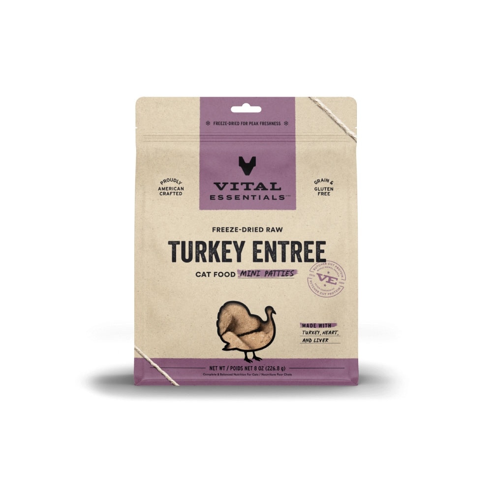 Freeze-Dried Raw Turkey Entree Cat Food Mini Patties 8oz
