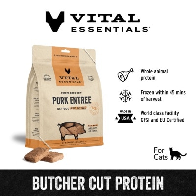 VITAL ESSENTIALS Freeze-Dried Raw Pork Entree Cat Food Mini Patties 8oz
