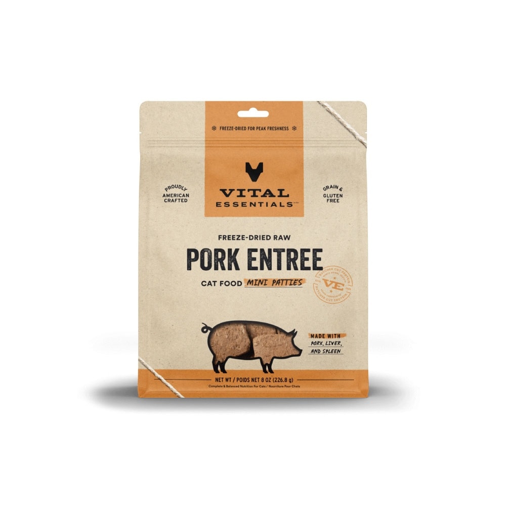 Freeze-Dried Raw Pork Entree Cat Food Mini Patties 8oz