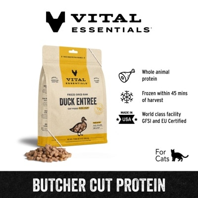 VITAL ESSENTIALS Freeze-Dried Raw Duck Entree Cat Food Mini Nibs 8oz