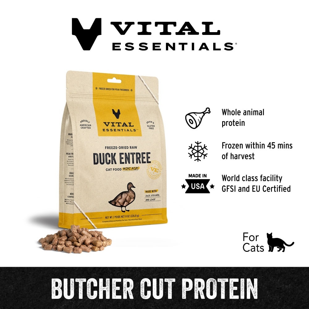 Freeze-Dried Raw Duck Entree Cat Food Mini Nibs 8oz