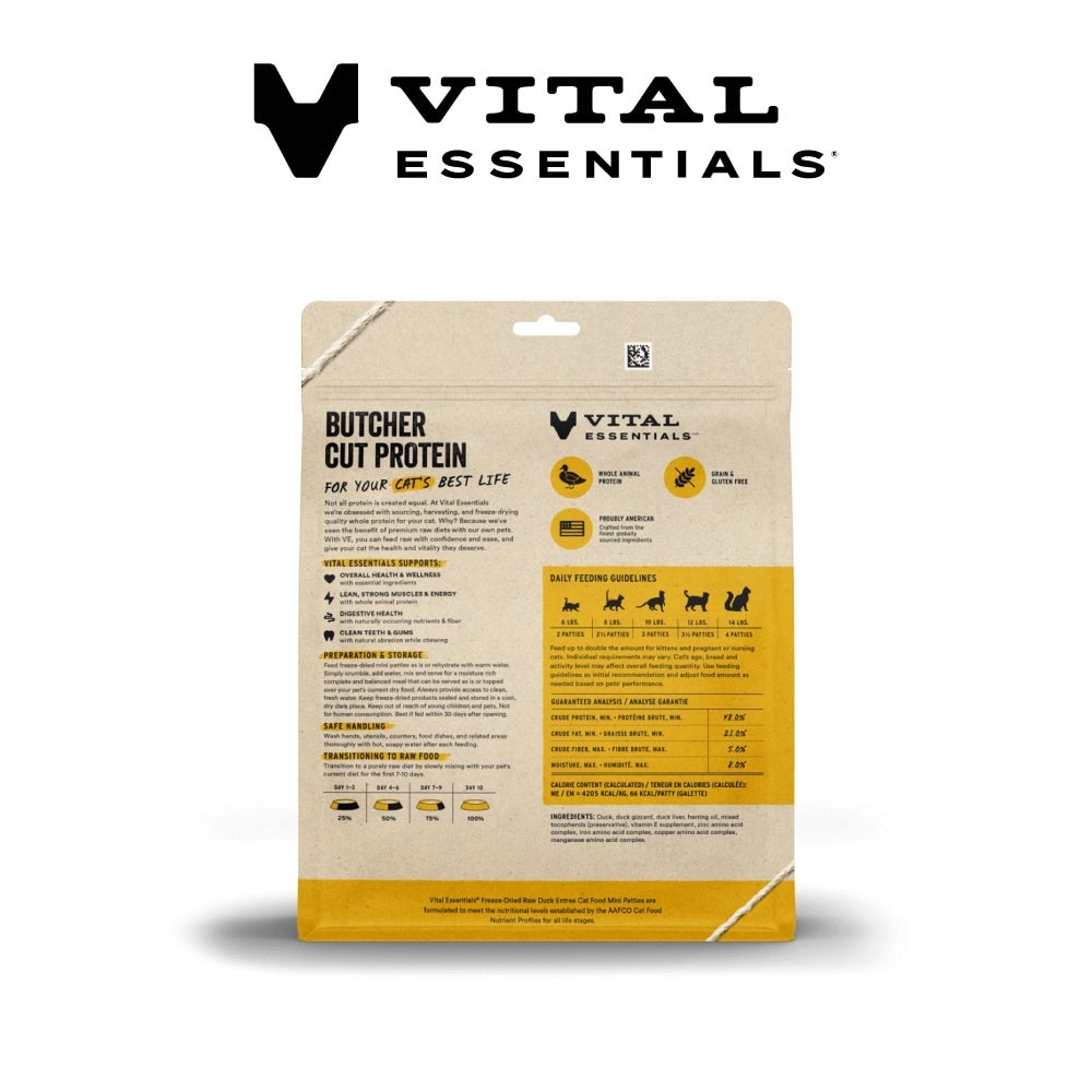 Freeze-Dried Raw Duck Entree Cat Food Mini Patties 8oz