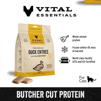 VITAL ESSENTIALS Freeze-Dried Raw Duck Entree Cat Food Mini Patties 8oz