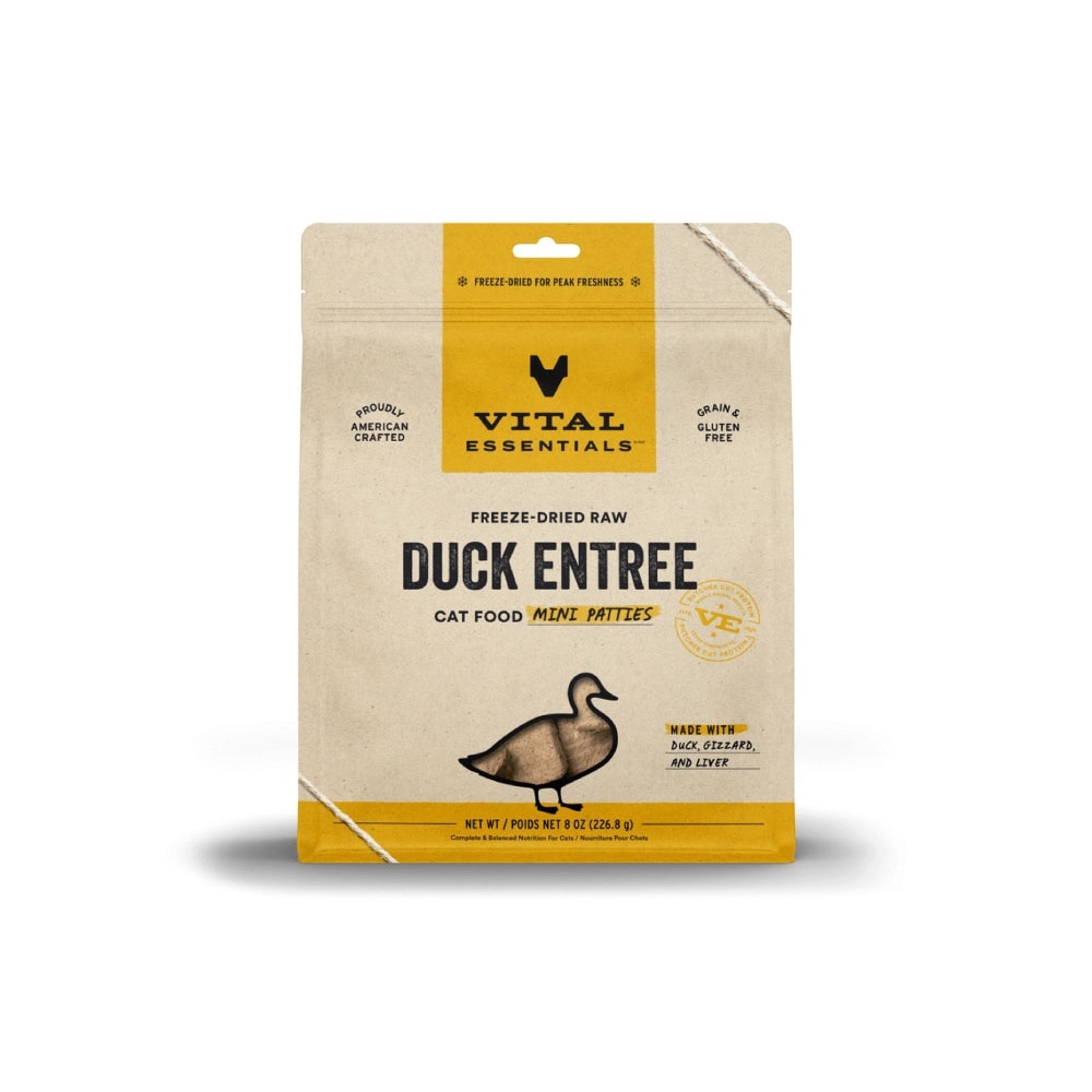 Freeze-Dried Raw Duck Entree Cat Food Mini Patties 8oz
