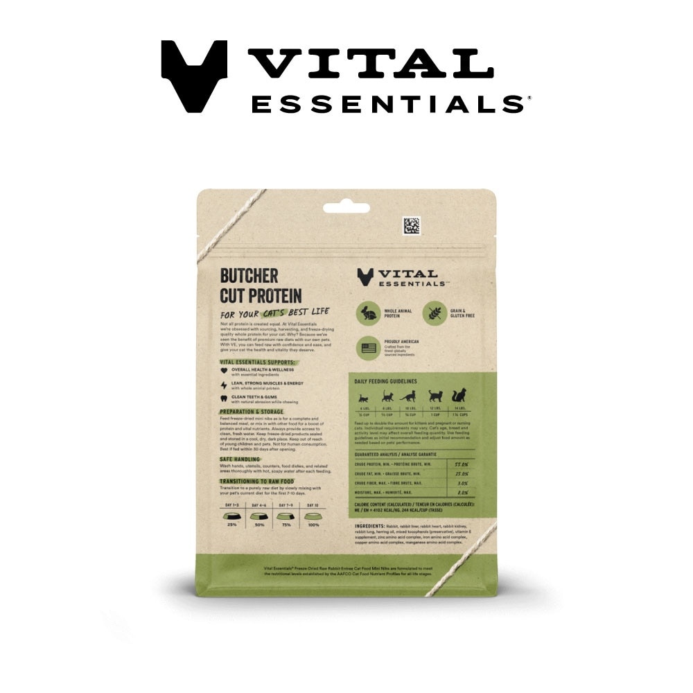 Freeze-Dried Raw Rabbit Entree Cat Food Mini Nibs 8oz