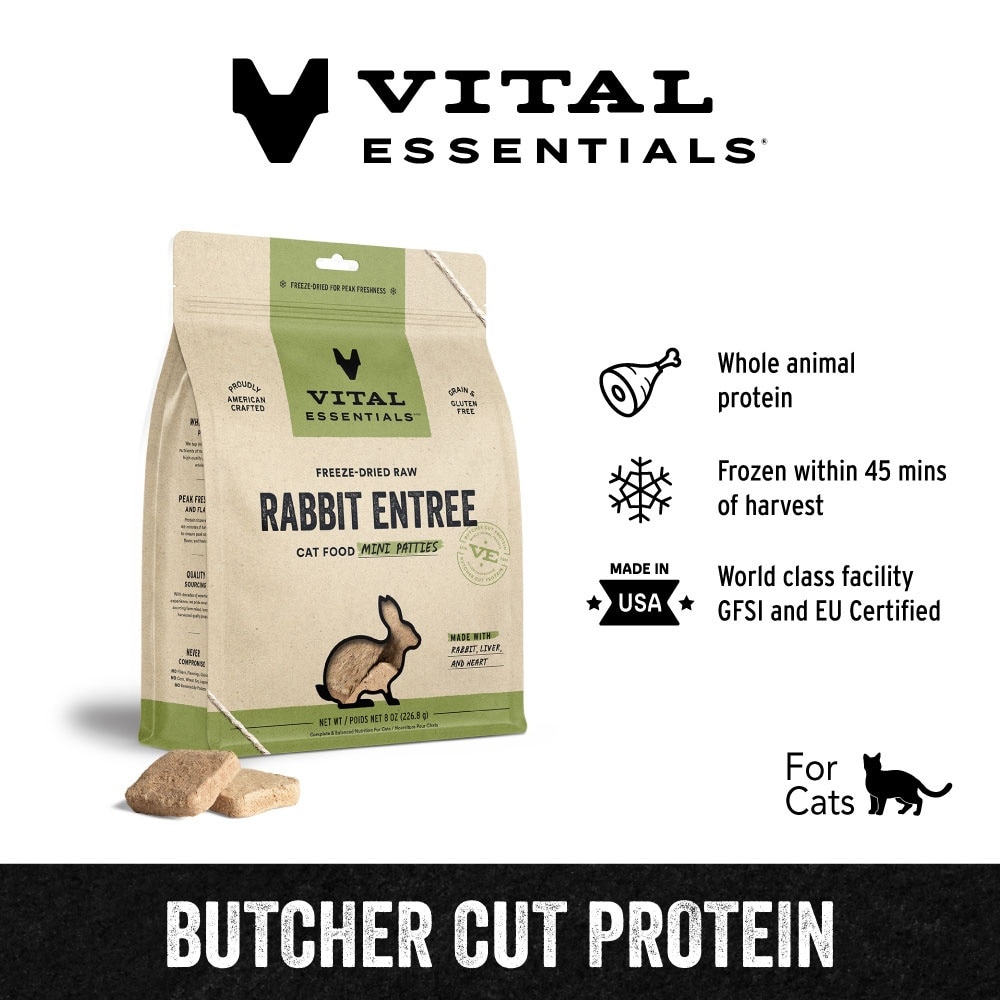 Freeze-Dried Raw Rabbit Entree Cat Food Mini Patties 8oz