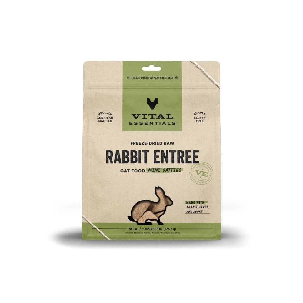 Freeze-Dried Raw Rabbit Entree Cat Food Mini Patties 8oz