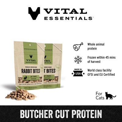 VITAL ESSENTIALS Freeze-Dried Rabbit Bites Cat Treats 0.9oz x 2s